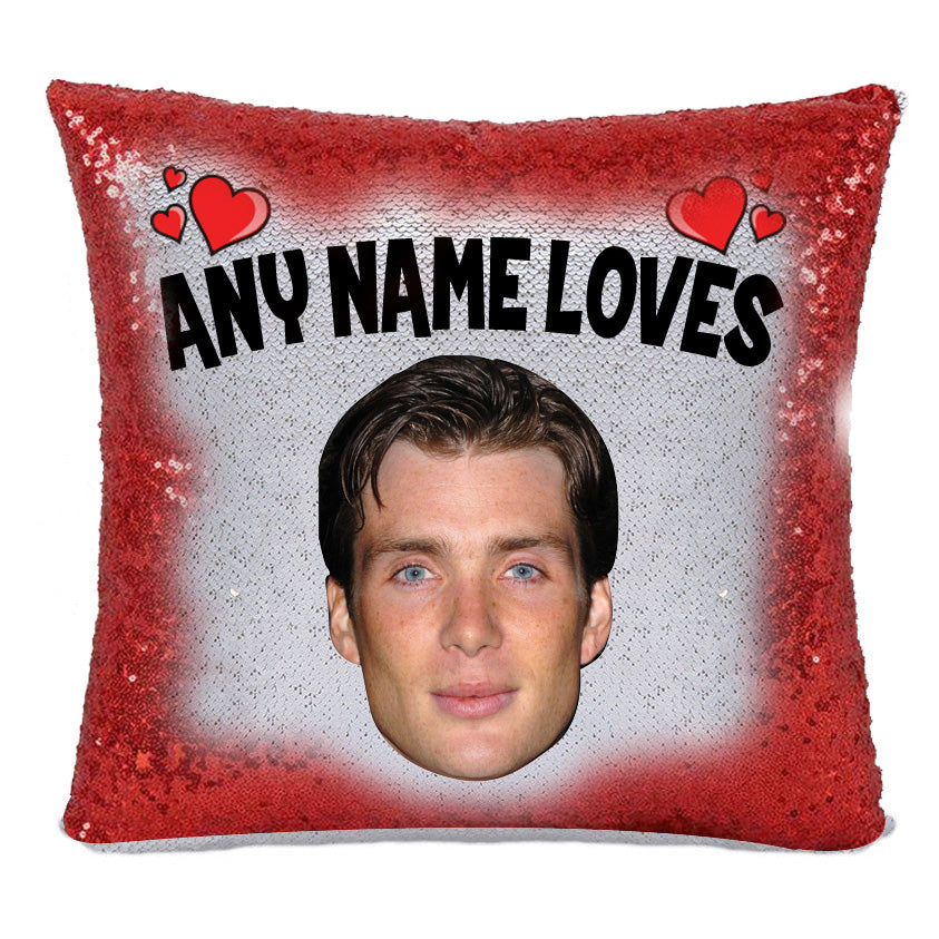 RED MAGIC SEQUIN CUSHION- ANY NAME LOVES CILLIAN MURPHY – Red Magic Sequin Cushion- ANY Name Loves Cillian Murphy