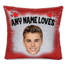 RED MAGIC SEQUIN CUSHION- ANY NAME LOVES JUSTIN BIEBER MINT