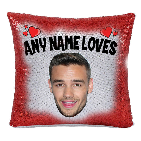 Red Magic Sequin Cushion- ANY Name Loves Liam Payne.