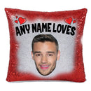 RED MAGIC SEQUIN CUSHION- ANY NAME LOVES LIAM PAYNE.