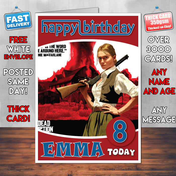 Personalised Red Dead Redemption Bonnie Inspired Style Game Kids Inspired Birthday Card (SA)