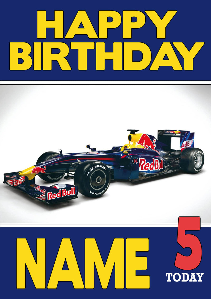 Personalised Red Bull F1 THEME INSPIRED PERSONALISED Kids Adult Birthday Card 2
