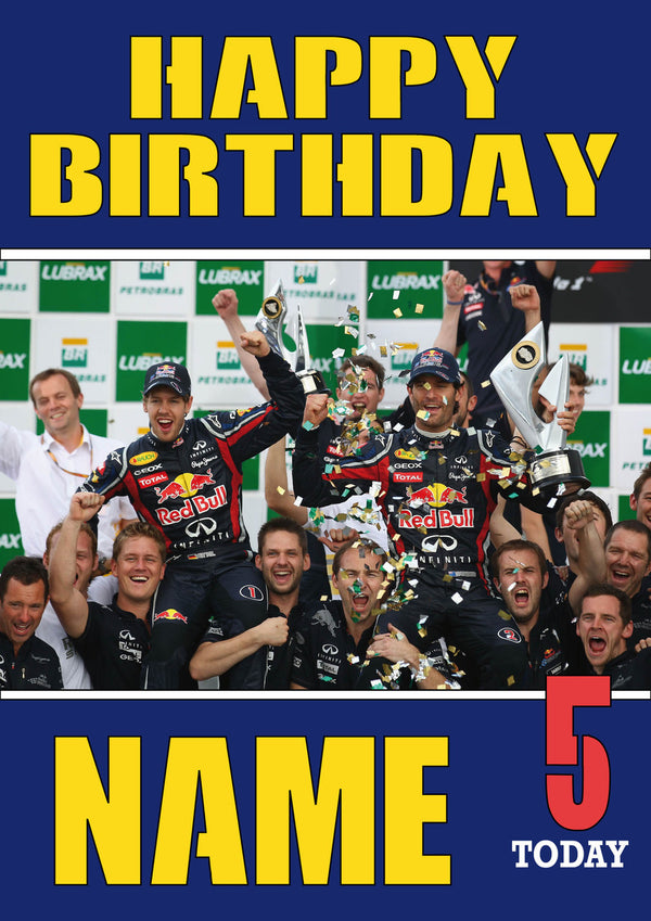 Personalised Red Bull F1 THEME INSPIRED PERSONALISED Kids Adult Birthday Card 4