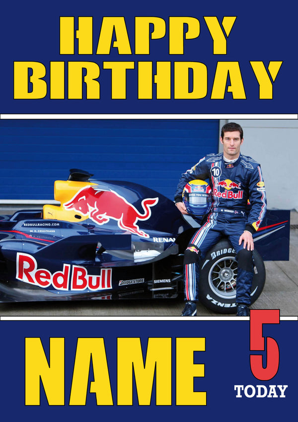 Personalised Red Bull F1 THEME INSPIRED PERSONALISED Kids Adult Birthday Card 5