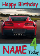 Red Corvette Rear Personalised THEME INSPIRED Style PERSONALISED Kids Adult FUNNY Birthday Card