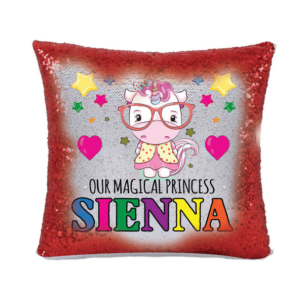 Unicorn 110 Personalised Ruby Red Magic Cushion including cushion insert