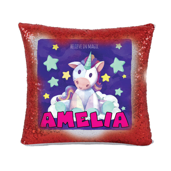Unicorn 119 Personalised Ruby Red Magic Cushion including cushion insert