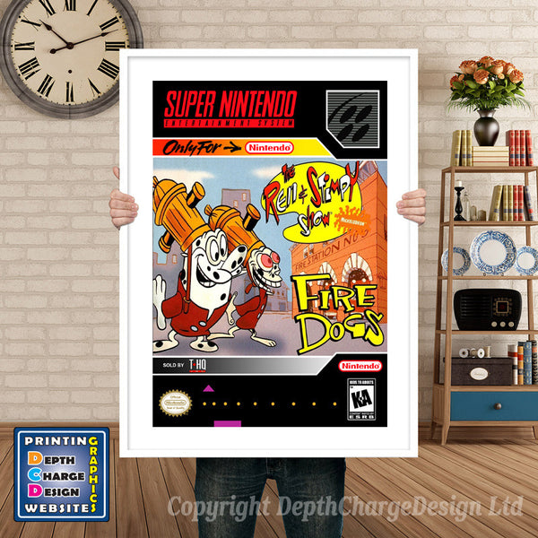 Ren and Stimpy Fire Dogs Super Nintendo Game Inspired Theme Retro Gaming Poster