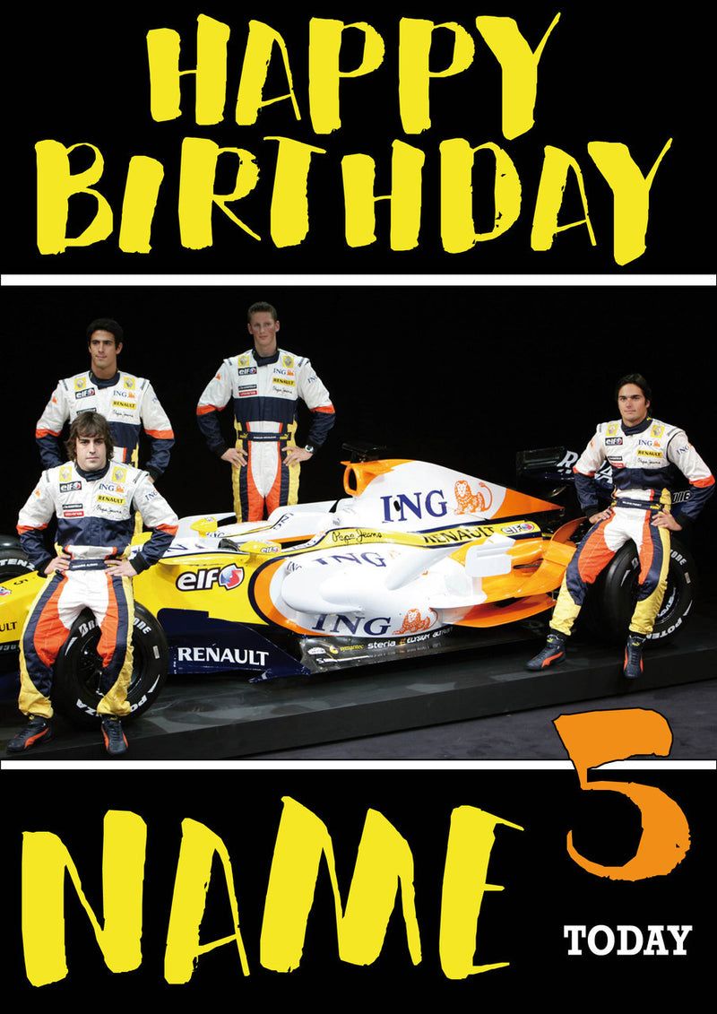 Personalised Renault F1 THEME INSPIRED PERSONALISED Kids Adult Birthday Card