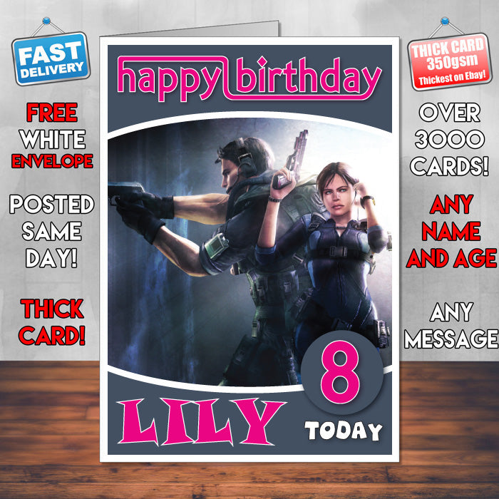Personalised Resident Evil Revelations Inspired Style Game Kids Inspired Birthday Card (SA)