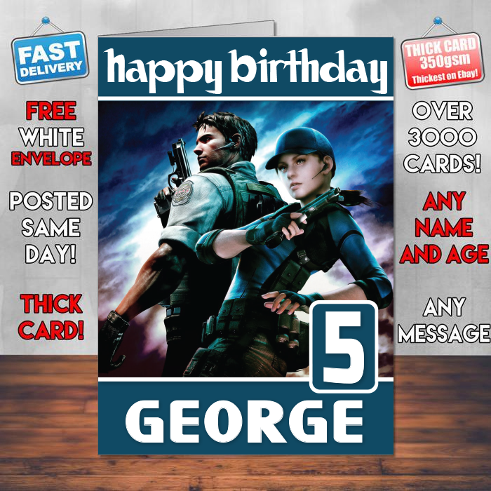 Personalised Resident Evil 5 Inspired Style Game Kids Inspired Birthday Card (SA)