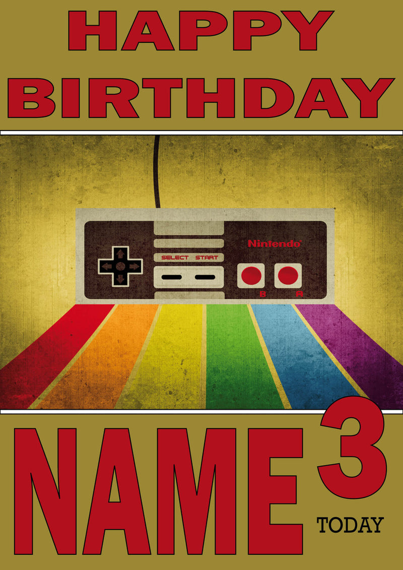 Retro Gaming Video Game Remote THEME INSPIRED Kids Adult Personalised Birthday Card