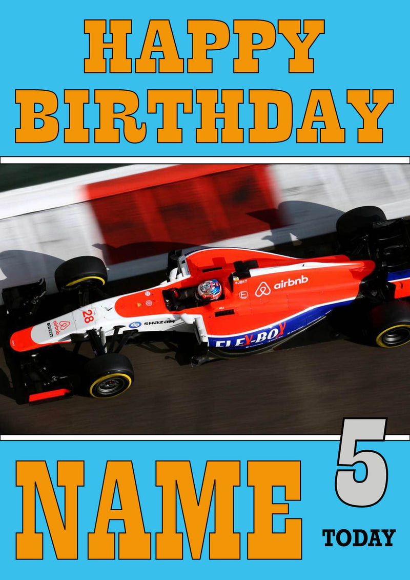 Personalised Rio Haryanto F1 THEME INSPIRED PERSONALISED Kids Adult Birthday Card 2