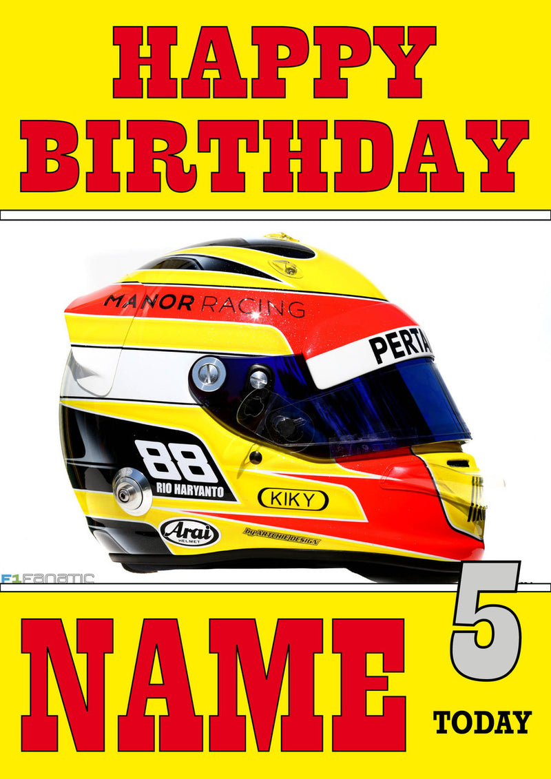 Personalised Rio Haryanto F1 THEME INSPIRED PERSONALISED Kids Adult Birthday Card 3