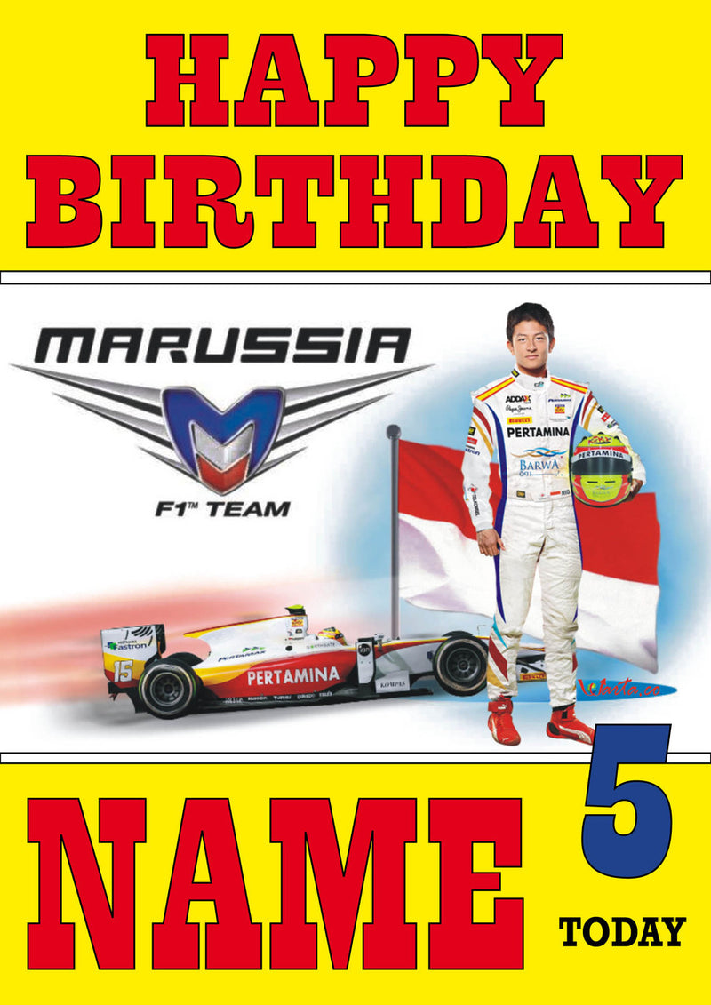 Personalised Rio Haryanto F1 THEME INSPIRED PERSONALISED Kids Adult Birthday Card 5