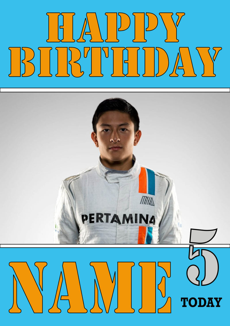 Personalised Rio Haryanto F1 THEME INSPIRED PERSONALISED Kids Adult Birthday Card