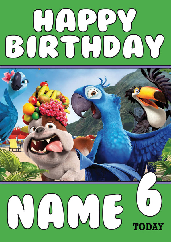Theme Inspired Kids Adult Personalised Birthday Card Rio Birds Birthday Card
