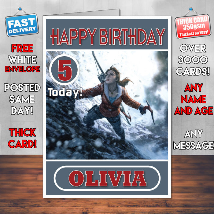 Personalised Rise Of The Tomb Raider 1 Inspired Style Game Kids Inspired Birthday Card (SA)