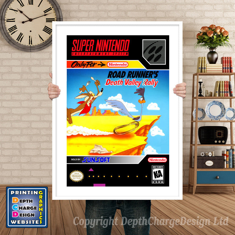 Road Runner's Death Valley Rally Super Nintendo GAME INSPIRED THEME Retro Gaming Poster A4 A3 A2 Or A1