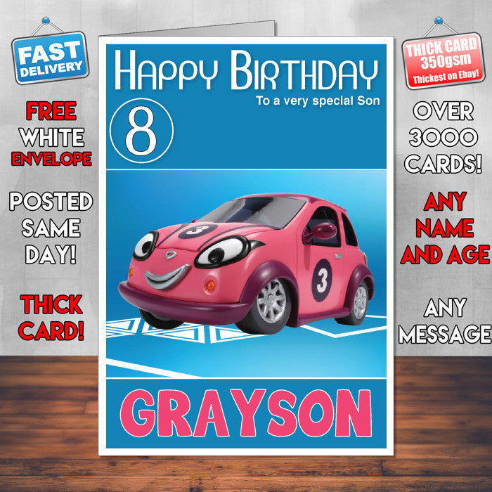 Roary 4 Style Theme Personalised Kidshows Birthday Card (SA)