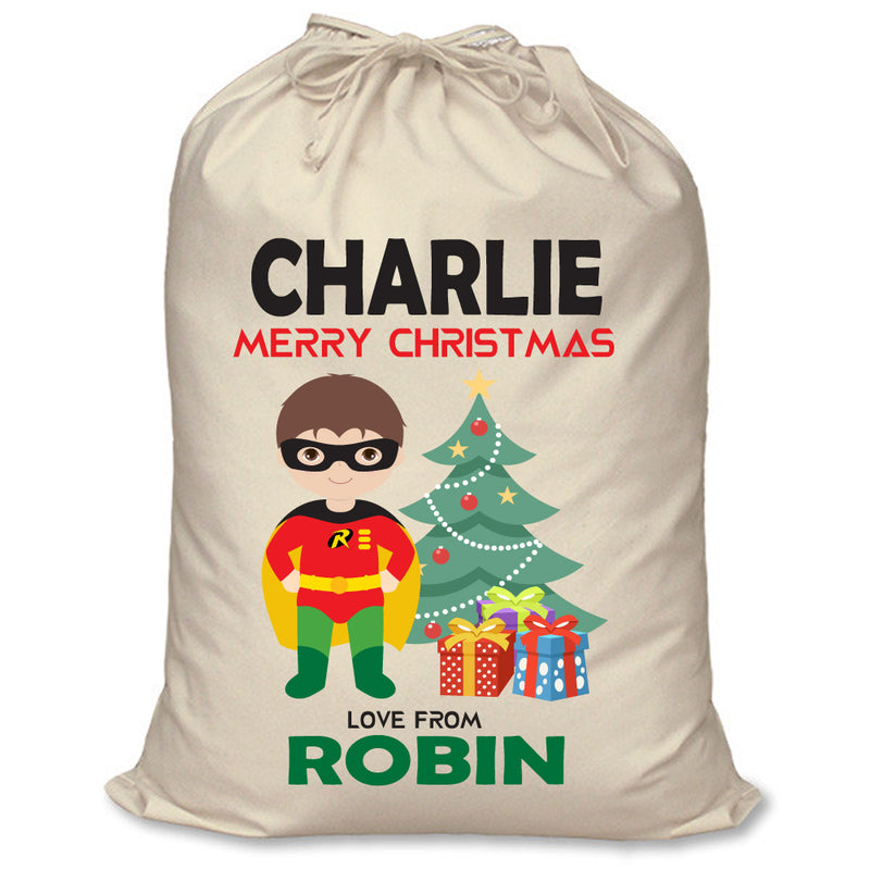 PERSONALISED Cartoon Inspired Super Hero Robin CHARLIE - XL Children's Christmas Santa Sack CUSTOMISE Present
