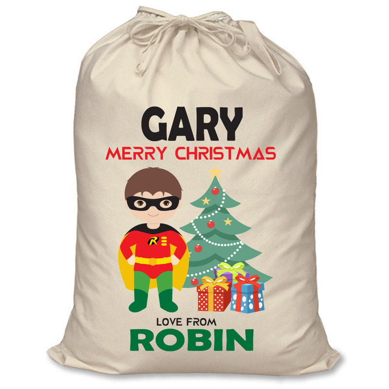 PERSONALISED Cartoon Inspired Super Hero Robin GARY - XL Children's Christmas Santa Sack CUSTOMISE Present
