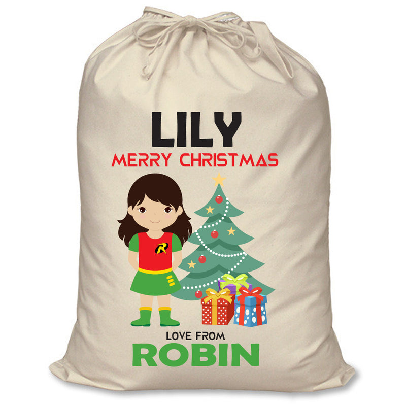 PERSONALISED Cartoon Inspired Super Hero Robin Girl LILY - XL Children's Christmas Santa Sack CUSTOMISE Present