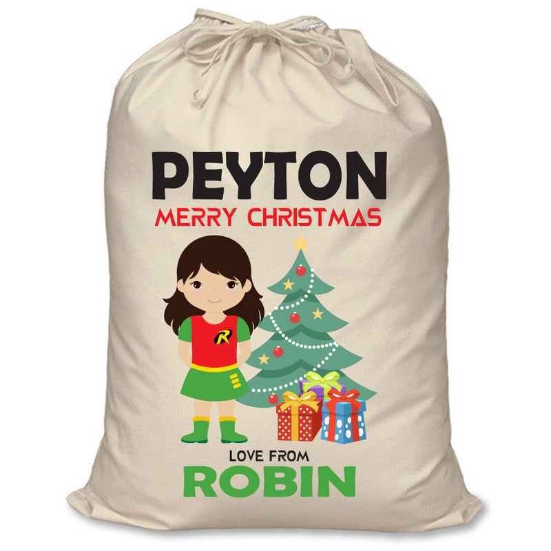 PERSONALISED Cartoon Inspired Super Hero Robin Girl PEYTON - XL Children's Christmas Santa Sack CUSTOMISE Present