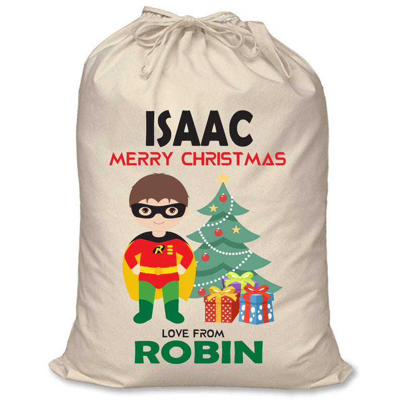 PERSONALISED Cartoon Inspired Super Hero Robin ISAAC - XL Children's Christmas Santa Sack CUSTOMISE Present