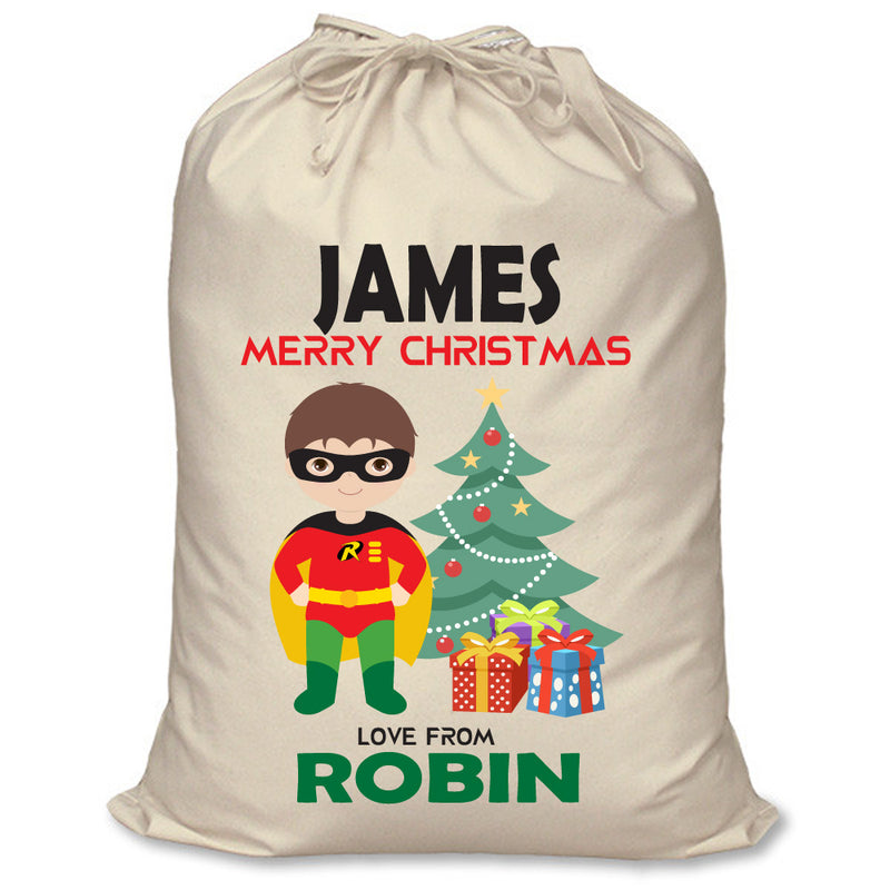 PERSONALISED Cartoon Inspired Super Hero Robin JAMES - XL Children's Christmas Santa Sack CUSTOMISE Present