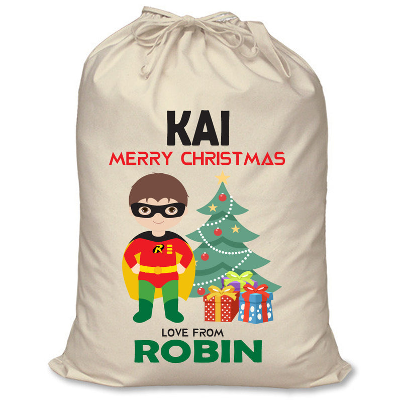 PERSONALISED Cartoon Inspired Super Hero Robin KAI - XL Children's Christmas Santa Sack CUSTOMISE Present