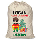 PERSONALISED Cartoon Inspired Super Hero Robin LOGAN - XL Children's Christmas Santa Sack CUSTOMISE Present