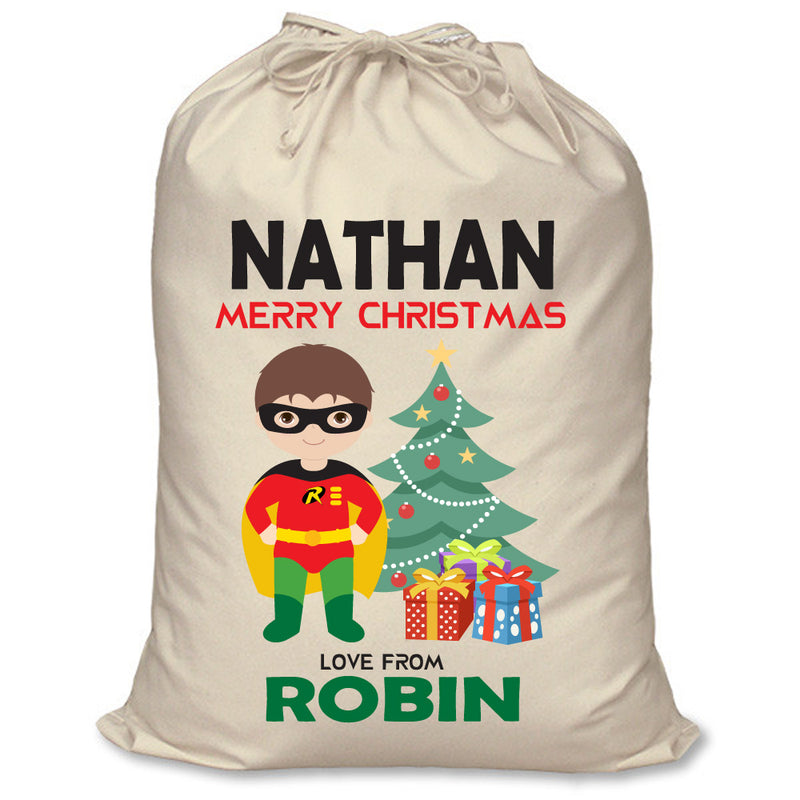 PERSONALISED Cartoon Inspired Super Hero Robin NATHAN - XL Children's Christmas Santa Sack CUSTOMISE Present