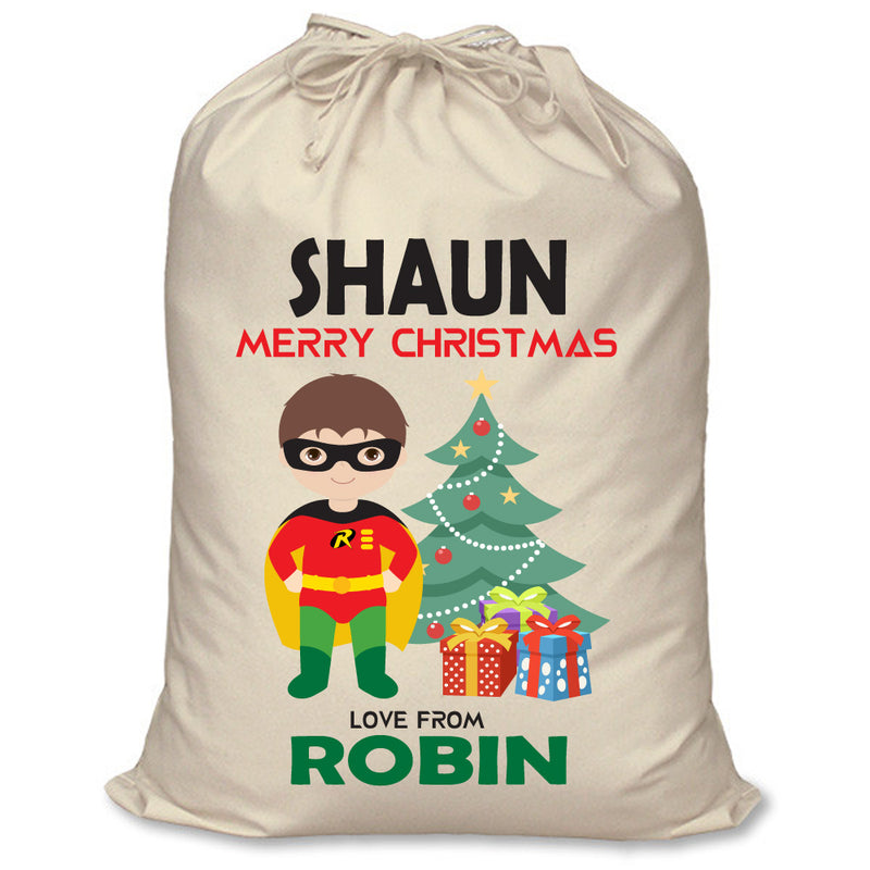 PERSONALISED Cartoon Inspired Super Hero Robin SHAUN - XL Children's Christmas Santa Sack CUSTOMISE Present