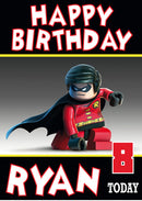 Robin Lego DC Character THEME INSPIRED Kids Adult Personalised Birthday Card