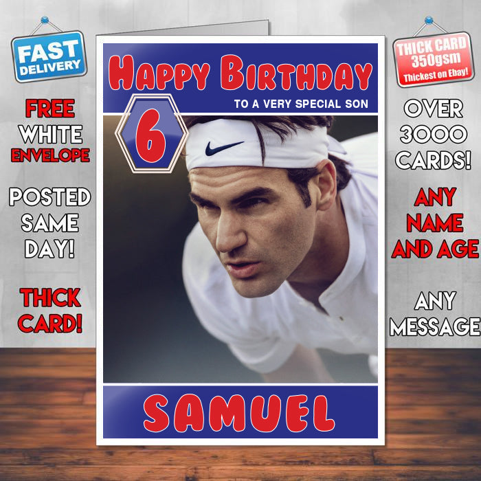 Roger Federer Wimbledon Theme Inspired Kids Inspired Adult Personalised Sports Birthday Card (SA)
