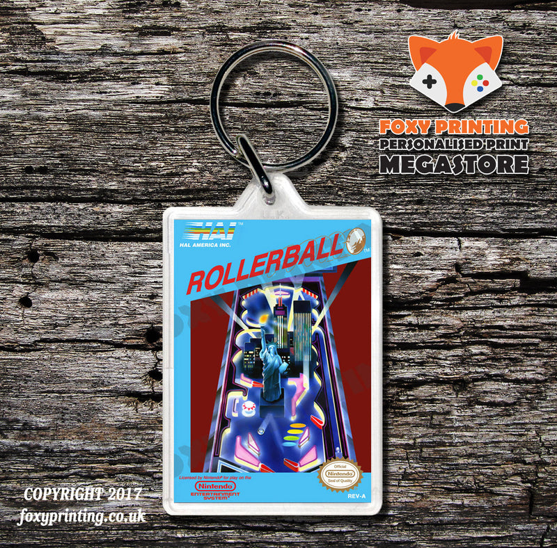 Roller Games Retro NES Game Cover Art Gaming Keyring