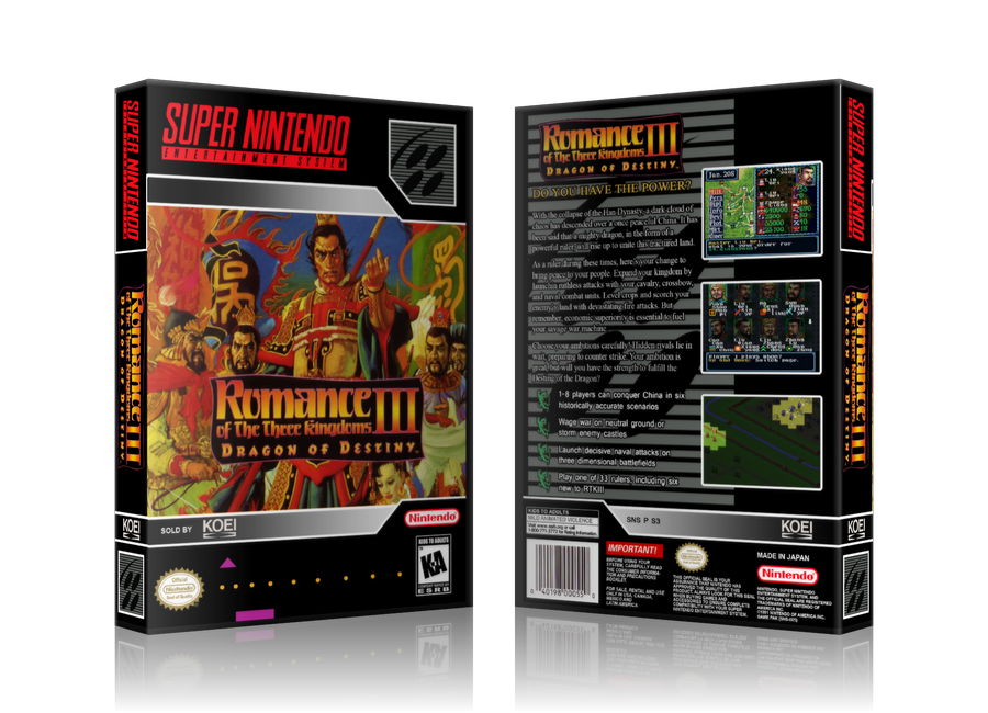 Romance Of The Three Kingdoms III Replacement Nintendo SNES Game Case Or Cover