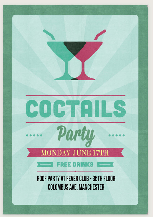 10 X Personalised Printed Roof Cocktail Party INSPIRED STYLE Invites