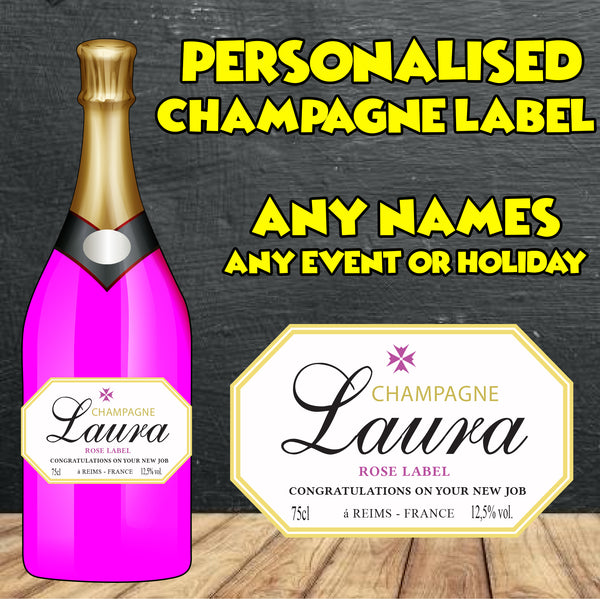 PERSONALISED Rose Champagne Bottle Label  - custom name bottle lables
