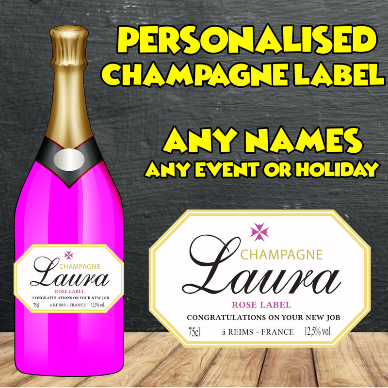 PERSONALISED Rose Champagne Bottle Label  - custom name bottle lables