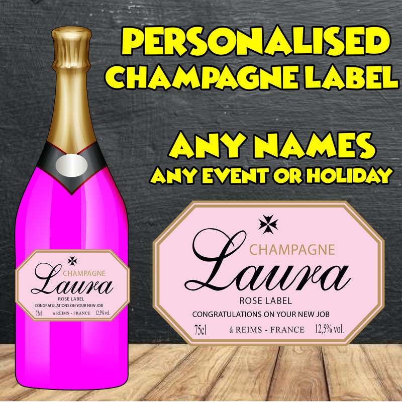 PERSONALISED Rose Champagne Bottle Label 2 - custom name bottle lables