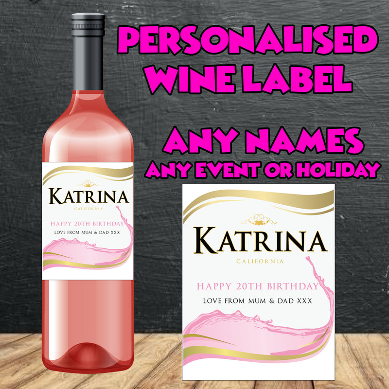 PERSONALISED Rose Wine Bottle Label - custom name bottle lables