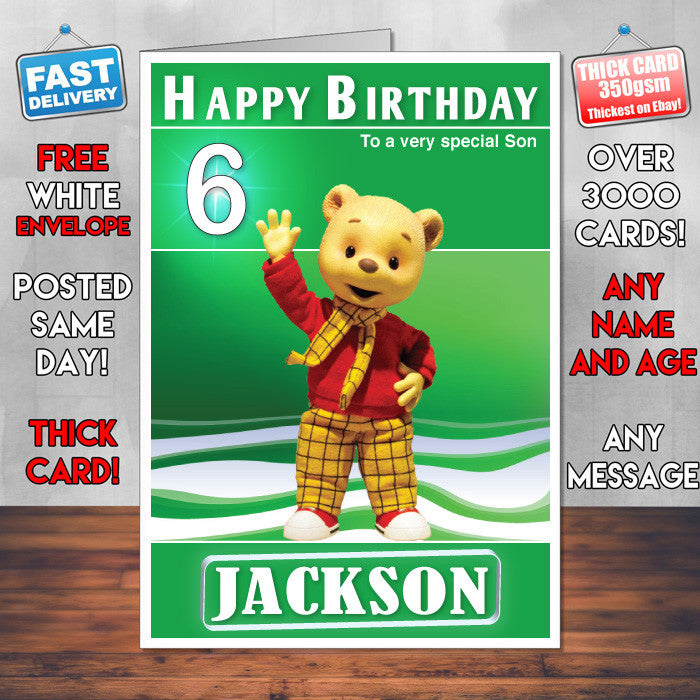 Rupert Bear 1 Style Theme Personalised Kidshows Birthday Card (SA)