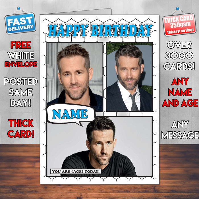 Ryan Reynolds Personalised Celebrity Birthday Card New 2017
