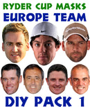 Ryder Cup Team Celebrity Face Mask Fancy Dress Cardboard Costume Masks Pack 1