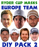 Ryder Cup Team Celebrity Face Mask Fancy Dress Cardboard Costume Masks Pack 2