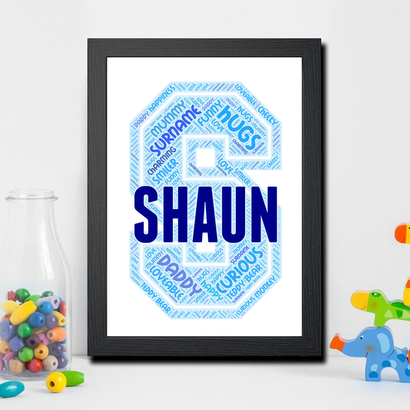 Personalised Name Word Art Poster Print Blue Letter S