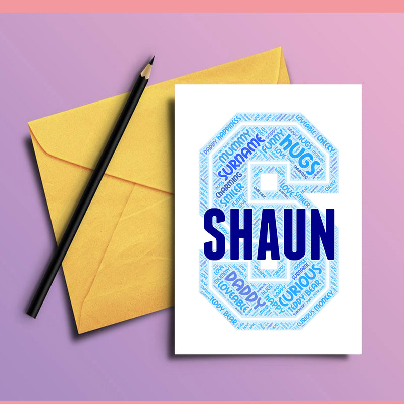 Personalised Name Word Art Poster Print Blue Letter S