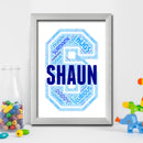 Personalised Name Word Art Poster Print Blue Letter S